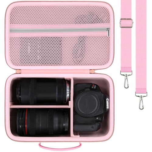khanka Camera Case for Canon EOS Rebel R6 V/T7/T100/T6/R50/R100/R5/R7/R8/R6 Mark II/SL3 DSLR Camera,Travel Protective Carrying Case for Canon EOS Rebel Camera and 18-55mm/18-45mm Lens(Pink Case Only)