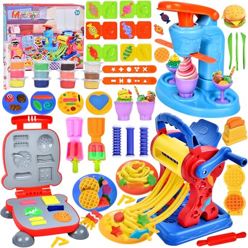 Herenear Pate A Modeler pour Enfants, 46 Pièces Accessoire Pâte À Modeler pour Créer des Hamburgers et des Pâtes et des Crème Glacée, Outils de Pâte À...