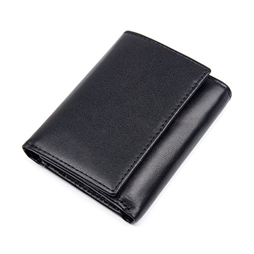 RFID Blocking Genuine Cowhide Leather Trifold Card Wallet for Men With 2 ID Window