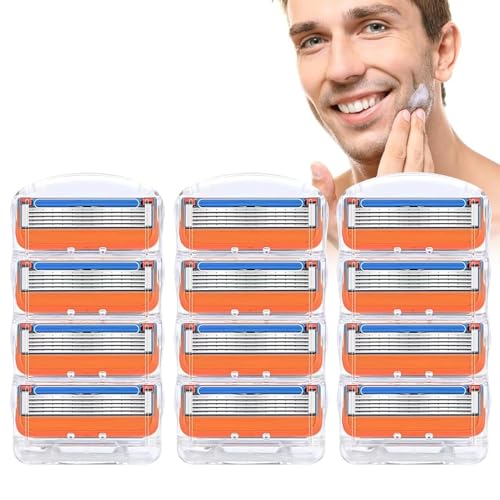 GZWOSUX 12pcs Razor Blade Refill Pack Stainless Steel Blades for Mens Smooth Shaving Compatible with Fusion 5 Includes 12 Orange Precision Cut Refills not manufactured by FOR Gillette