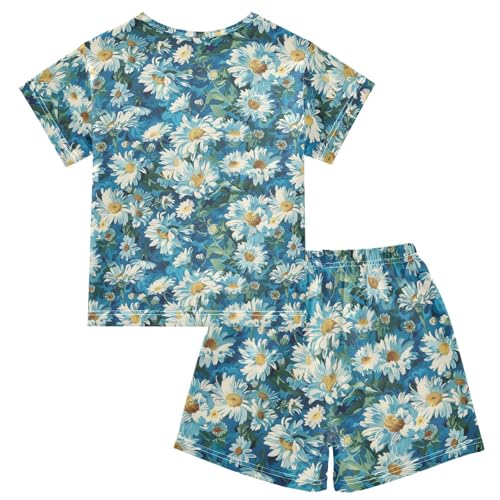 ALAZA Daisy Flowers in Vintage Style Pajama Set Short Sleeve Sleepwear Soft Lounge Nightwear2