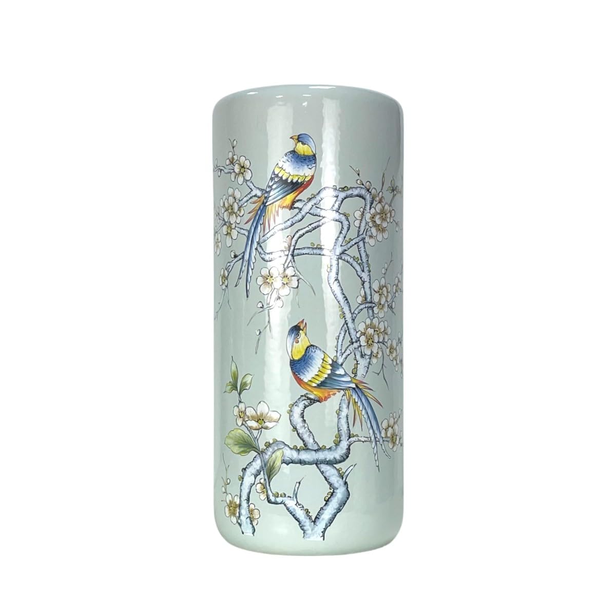 AcaciaHome Durable Ceramic Round Umbrella stand–Perfect Holder for Home, Office, & Entryway - Adds a Sophisticated Touch to Living Spaces for Canes, & Walking Sticks (Bird Floral Design)