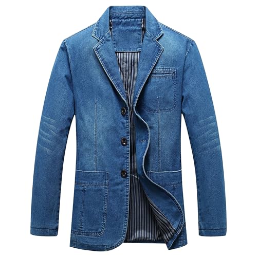 Mens Button Up Relaxed Fit Denim Suit Casual Dress Coat Colothes with Pockets Formal Office Lawyer Work Blazer (Light Blue,4X-Large)