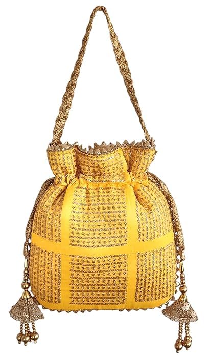 duchess Sequin Embroidered Potli Bag for Women – Ethnic Wedding & Festive Clutch with Dori Handle & Latkans-picture-11