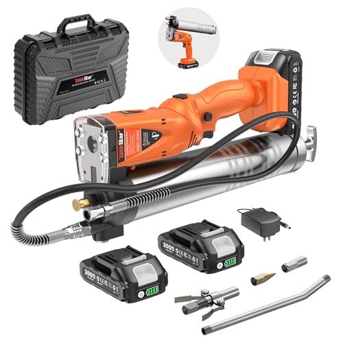 TaskStar 2-en-1 Pompe a Graisse Electrique: 10000 PSI Pistolet à Graisse, 3 Embout, 2 Batteries et Chargeur, Tuyau de 39,4