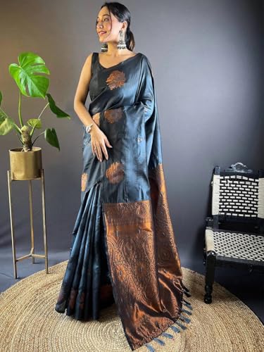 Image of SGF11 Women's Kanjivaram Pure Soft Silk Saree With Unstitched Blouse Piece