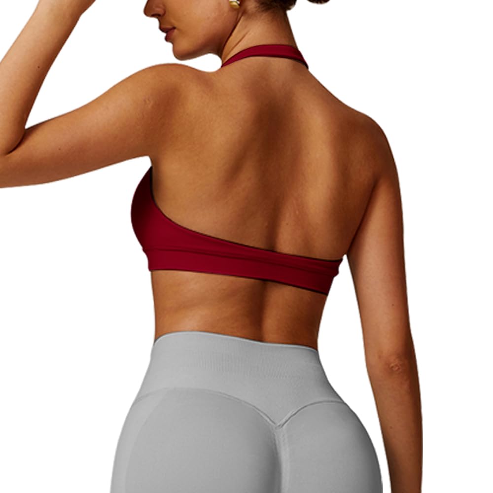 JN JANPRINT Workout Sports Bras for Women Halter Neck Impact Bra Padded Open Back Seamless Bralette Gym Bra Yoga Crop Top