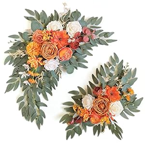 Faux Flower Swag Set of 2 for Wedding Welcome Signs Floral Swag Wedding Reception Ceremony Signs Decor (Orange)