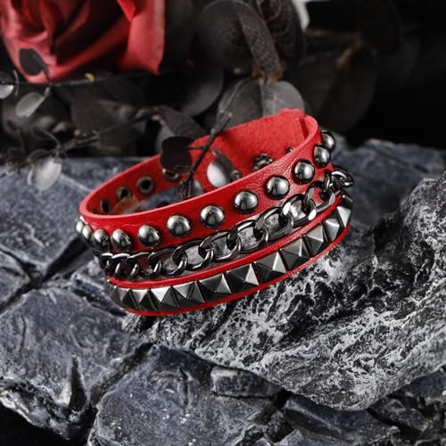 Set de 3 pulseras punk de cuero para hombre y mujer miniatura 3