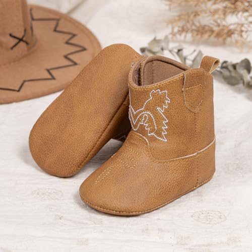 HsdsBebe Baby Boys Girls Western Cowboy Boots Infant Moccasins High Top Booties Toddler Soft Sole Non-Slip First Walker Crib Shoes3