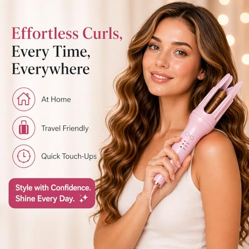 Image of Automatic Hair Curler | Effortless Hair Styling with Adjustable Temperature and Smooth Rotating Design for Perfect Curls on All Hair Types (PINK)