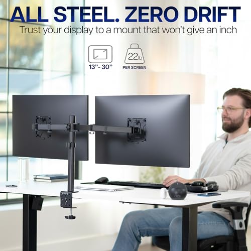 Image of VIVO Dual Monitor Desk Mount, Heavy Duty Fully Adjustable Stand, Fits 2 LCD LED Screens up to 32 inches and 22 lbs Each, Black, STAND-V032