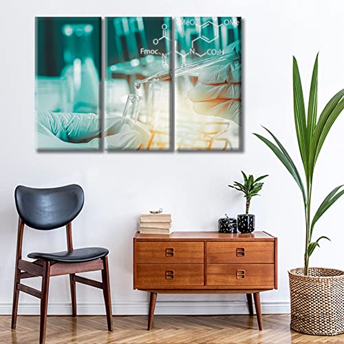 Image of 3 Panel Medical Wall Decor Poster Laboratory Wall Decor for Bedroom Scientist Hand Holding Test Tubes Laboratory Research Giclee Wooden Framed Gallery-Wrapped Ready to Hang (36 inch Wx24 H)
