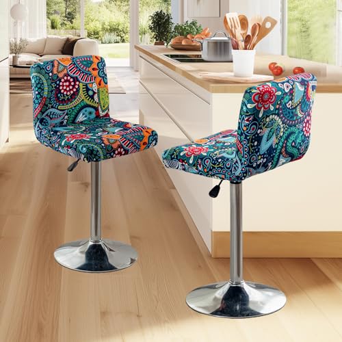 Image of FUANGUI Bar Stool Covers with Backs, 4 Pack Stretch Bar Stool Chair Covers, Knitted Jacquard Bar Stool Covers,Washable Bar Chair Covers Swivel Barstool Slipcovers,14