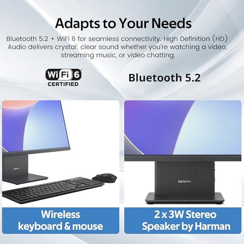 Image of Lenovo IdeaCentre AIO 3 23.8 inch FHD All-in-One Desktop, AMD Ryzen 5 7535HS, 16GB DDR5, 2TB Storage (1TB SSD&1TB Docking Station), Radeon 660M Graphics, Wireless Keyboard & Mouse, Win 11 Pro, Gray