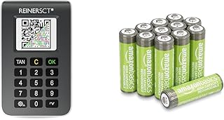 REINER SCT tanJack Photo QR I Chip chipTAN-Tan Generator für Online Banking & Amazon Basics AA-Batterien mit hoher Kapazität, wiederaufladbar, 2400 mAh, vorgeladen, 12 Stück