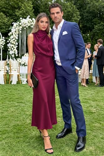Image of Women's Satin Maxi Dress Summer Formal Wedding Guest Cocktail Dress