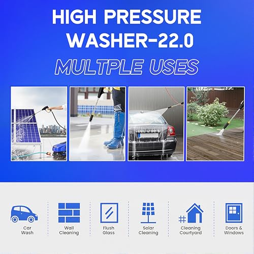 Image of Cockatoo RinseSmart22W High Pressure Washer, Corded Electric 2200W 3HP, 140 Bar, 6L /Min Flow, Aluminium Binding Induction Motor, 7m Hose, Foam Spray Gun - for Car, Bike, Patio, Garden, car Washer Blue