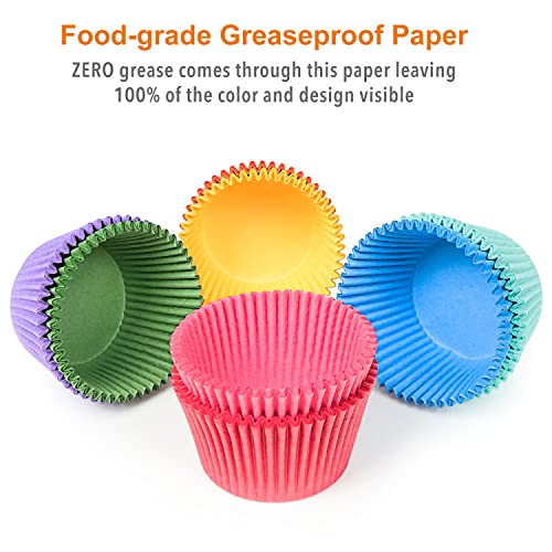 Image of Gifbera Bright Rainbow Jumbo Cupcake Liners Large Colorful Baking Cups | 400-Count, Greaseproof Muffin Liners Add Solid Colorful Cheer to Cupcakes & Muffins and Oven-Safe Paper for Baking