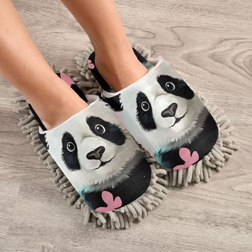 Microfiber Cleaning Slippers Panda Pink Washable Mop Shoes Slipper for Men/Women House Floor Dust Cleaner, Size L4