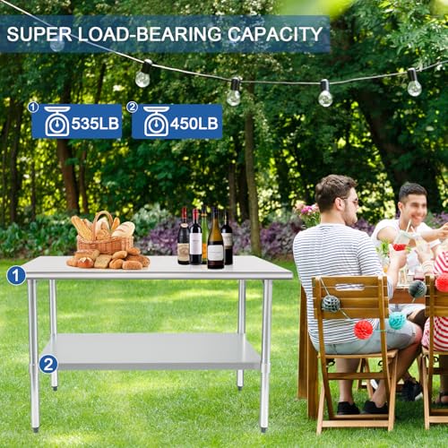 Image of HARDURA Stainless Steel Table 24X48 Inches with Undershelf and Galvanized Legs NSF Heavy Duty Commercial Prep Work Table for Restaurant Kitchen Home and Hotel