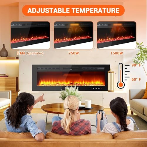 50" Electric Fireplace, Recessed and Wall Mounted Fire Place with Ultra-Thin Linear Fireplace Heater 750/1500w with Realistic Flame,Smart WiFi Infrared Linear &12 LED Flame Colors - Image 2