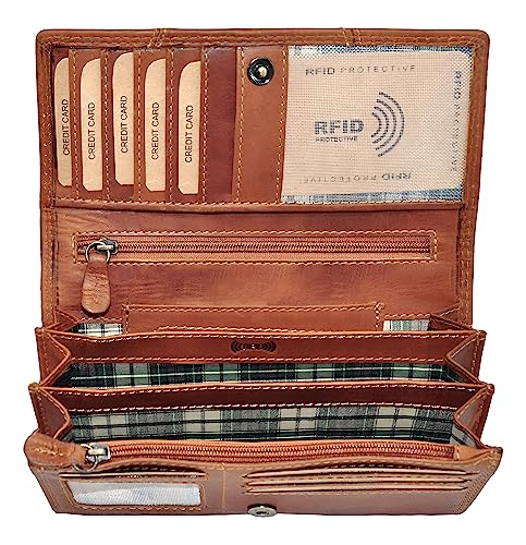 Benthill Portefeuille Femme Cuir - Femme Porte Monnaie avec Protection RFID - Grand Porte-Monnaie Femme Long - Femmes Porte Cartes Vintage INCL. boîte Cadeau,...