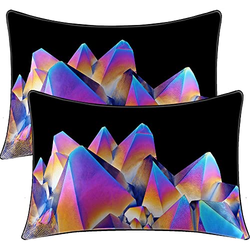 BlessLiving Satin Pillowcase Rainbow Marble Pillow Cases Set of 2 Bedding Pillowslip Envelope Closure Purple Blue and Black Kids Teens Boys Pillow Cover for Hair and Skin, Standard(20''x26'')