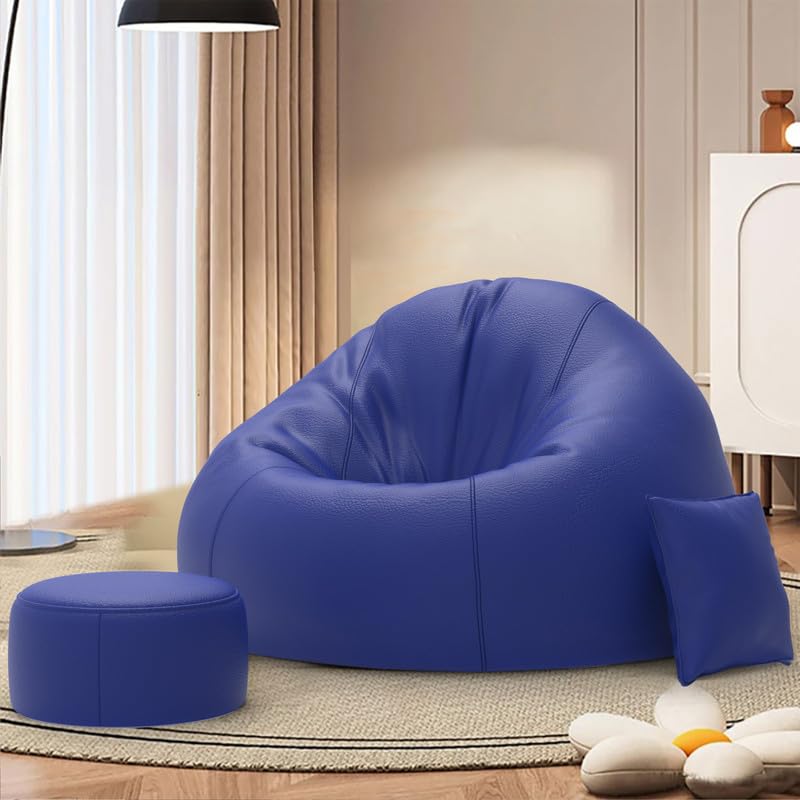 Image of Biggie Bean Bag Chair 5XL with Beans Filled-HavenSeat Sofa-Where Comfort Finds You-Crafted for Comfort-Styled for Elegance with Free Cushion & Footrest (Matching Color : Sofa, Blue)