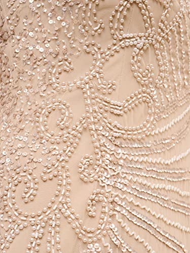 Image of Adrianna Papell Long Sleeve Beaded Long Gown with Starburst Bead Pattern