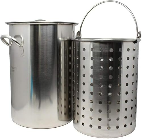 Nueva olla de acero inoxidable de 42 cuartos con cesta Hervidor pesado utensilios de cocina para olla hirviendo 14 pulgadas de ancho x 16 pulgadas
