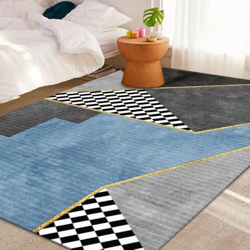 Tapis de salon ligne unique bleu 200x300cm avec descente de lit enfant lavable - 2