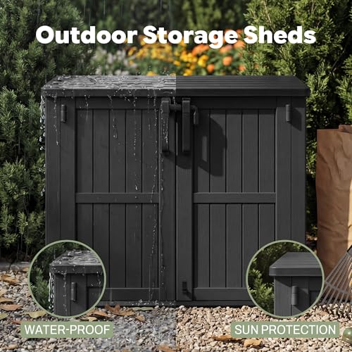 Image of LHBcraft Waterproof Outdoor Storage Box 36 Cu Ft,Portable Horizontal Resin Storage Shed with Lockable Doors,Outdoor Storage Cabinet for Patios
