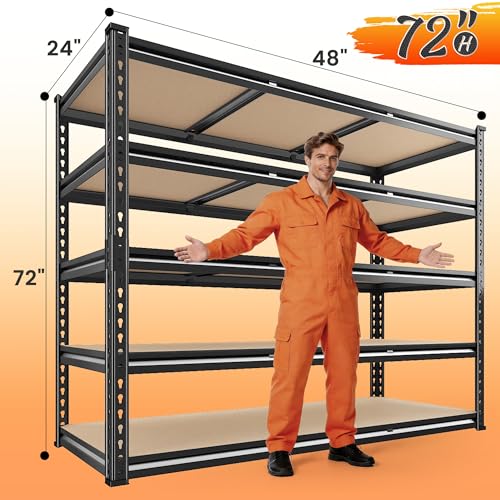 REIBII-3080LBS-Garage-Shelving-for-Warehouse-5-Tier-Heavy-Duty-Shelving-48W-x-24D-x-72H-5-Tier-Adjustable-Shelves-Freestanding-Solid-Steel-Frame-Rust-Resistant-Tool-Free-Easy-Assembly