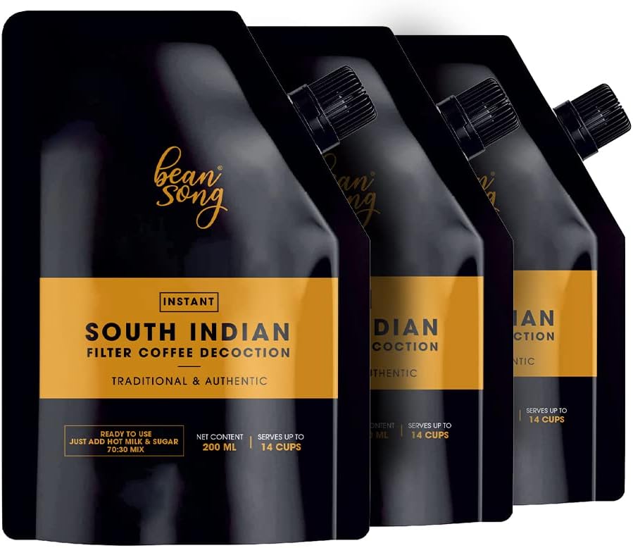 Bean Song Ready to Use South Indian Filter Coffee Decoction - 200ml (Pack of 3), 600ml | Instant Filter Coffee Decoction | Authentic 100% ‘A’ grade Arabica & Robusta Blend coffee