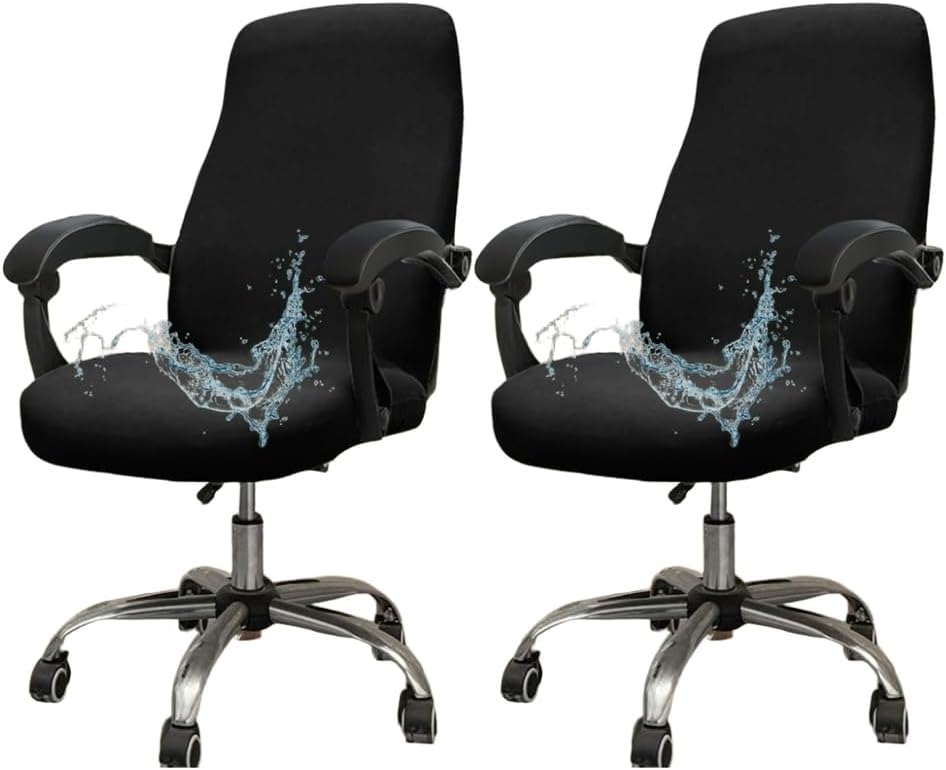 Office Chair Cover 2 Pack, Stretch Universal Rotating Office Seat Slipcover, Removable Washable Desk Chair Covers, for Office Home Decorative,Black 2 Pack,M