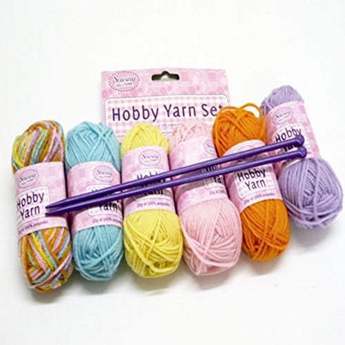 RnT Hobby Yarn Set 6pcs with 2 Plastic Needles Multicolor Starter Kit Wool Ball Crafting Knitting Handcrafts Arts & Crafts for Kids Girls Home Essentials