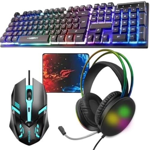 4-1 Gaming Keyboard & Mouse Combo with Gaming Headphone + Mousepad Combo Set Designed for Gaming