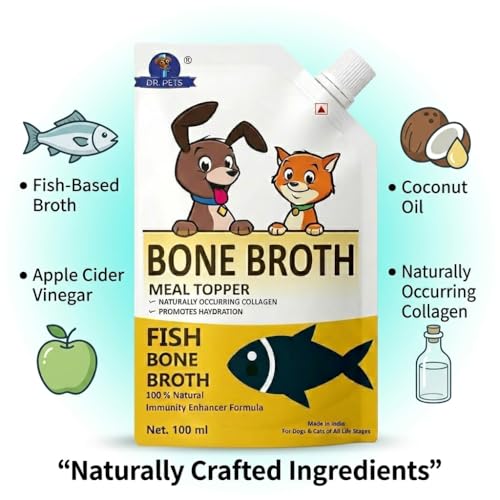 Image of Dr. Pets Pack of 3 (100ml Each) Fish Bone Broth for Dogs & Cats | Liquid Meal Topper | Collagen Rich | Supports Digestion & Hydration
