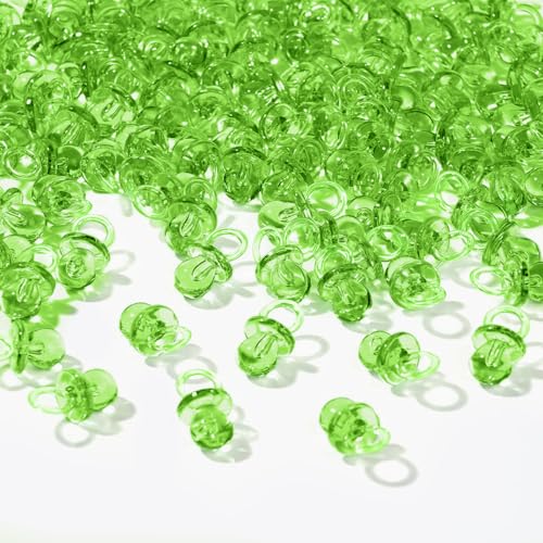 Image of XINHUIDALSQ 150 Mini Acrylic Pacifiers for Baby Shower Girl Game, 0.86 Inch Bulk Chupones para Gender Reveal Party Favors Table Decoration (Green)