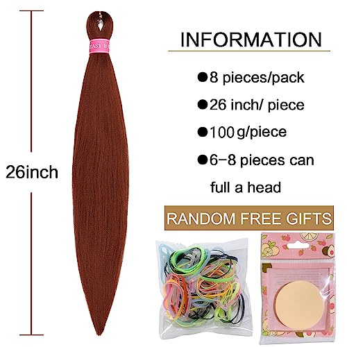 Aqinbel Braiding Hair For Women Copper Red Pre Stretched Braiding Hair 8 Bundles/Pack 26 Inches Braiding Hair Pre Stretched Itch Free Synthetic Hair Braids Yaki Texture Hot Water Setting Hair For Braiding Extensions (350#) #TOP2