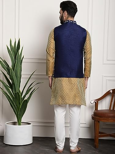 Image of SOJANYA (Since 1958 Men's Silk Blend Kurta Pyjama & Embroiderd Nehrujacket Combo