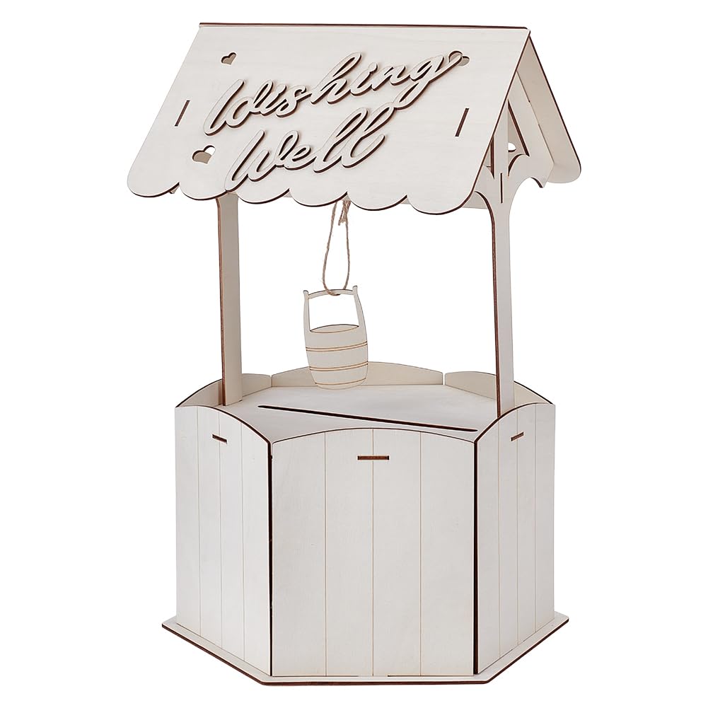 Caja de tarjetas de regalo y recuerdos de boda en tablero DM rústico