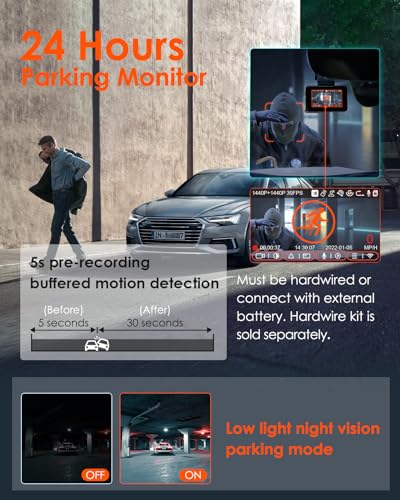 Image of Vantrue E2 Dash Cam Front and Rear with Voice Control, 2.7K + 2.7K Dual Dash Camera for Cars, WiFi, GPS, STARVIS Night Vision, Buffered Parking Mode, G-Sensor, 2.45 inch IPS, 160, WDR, Support 512GB