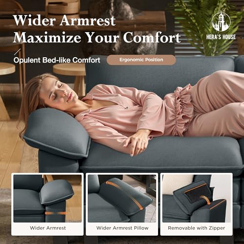 Image of HERA'S HOUSE 124 inch Oversized Modular Sectional U Shaped Sofa,Chenille Blue | 5-Seater Living Room Couches, Wider Armrest and Deep Seat, Comfy Cloud Couch with Ottoman, Wood Sturdy Frame