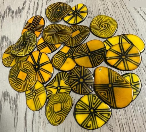 Tagua Slices Tagua Chips 20 Yellow and Black Pattern Slices | Mix of Yellow Colors Handpainted See Bead Natural Jewelry Making Top Drilled
