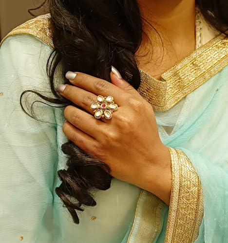 Efulgenz Indian Rings for Women Bollywood Traditional Antique Crystal Kundan Adjustable Big Ring Finger Bridal Wedding Jewelry3