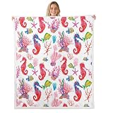 Homemissing Manta de forro polar para niños, 152 x 200 cm, diseño de caballito de mar, mar, mar, mar, manta de felpa para niños y niñas, manta mullida con patrón de animales submarinos