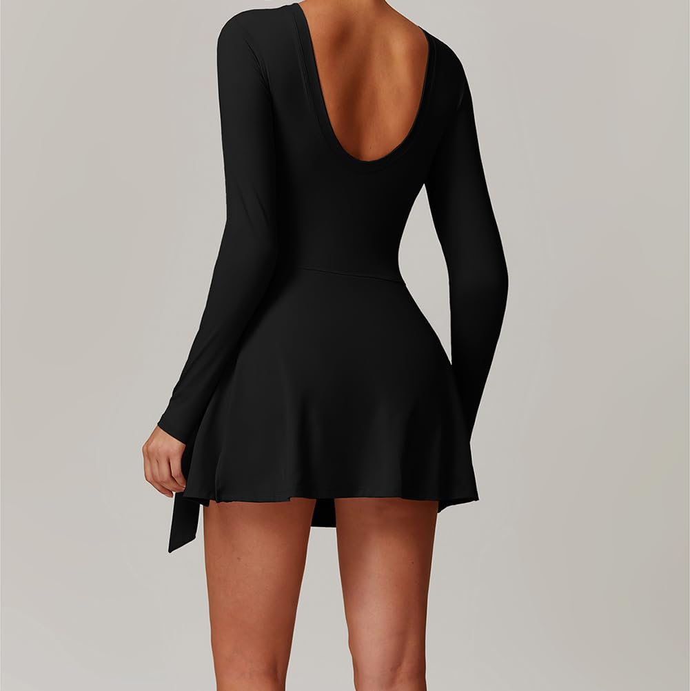 Robe de Tennis à Col Haut sans Manches pour Femme avec Short Intégré, Dos Nu Mini Sport Robes Décontractée Été Couleur Unie Robe de Golf et d'Entraînement Athlétique