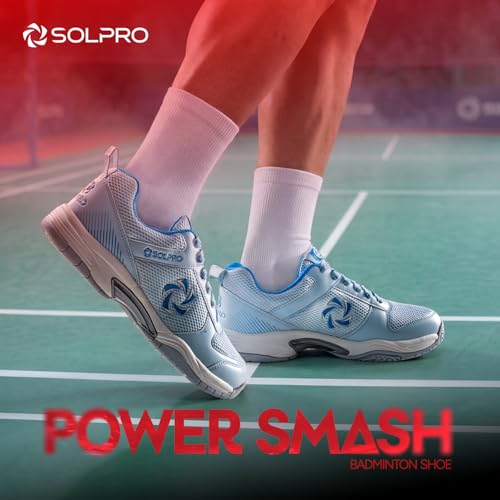 Image of SOLPRO Power Smash Badminton Shoes | Flex Support Outsole | Court Grip | Shock Absorbing Cushion | Breathable Mesh Upper | Stability Ridges